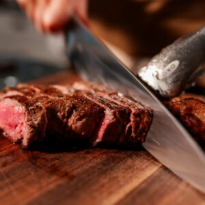 Ny strip steak with a mushroom demi-glaze.